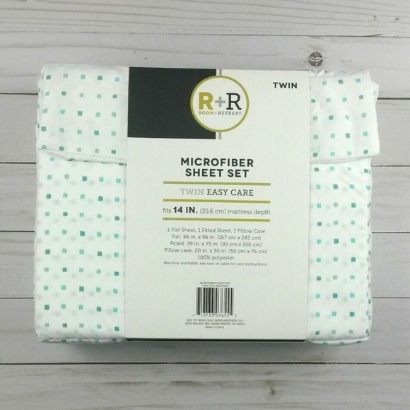 Room + Retreat Twin Size Sheet Set Teal White - Picture 2 of 2